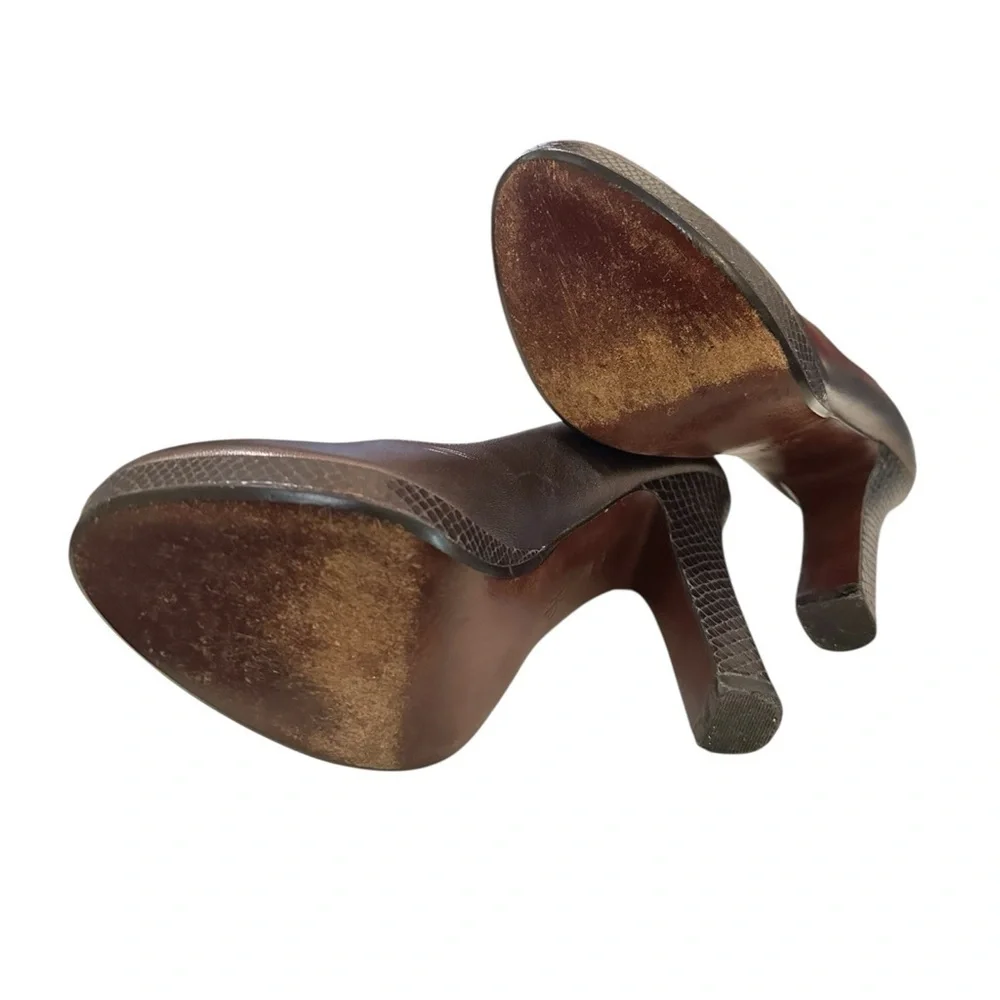 Cole Haan Brown Leather Platform Pumps Size 8.5B Block Heel Career Classic